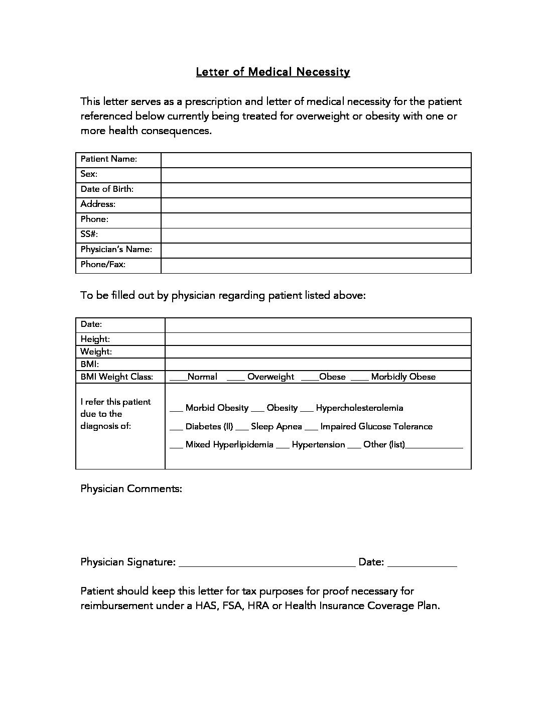 Letter Of Medical Necessity Form Template 6197
